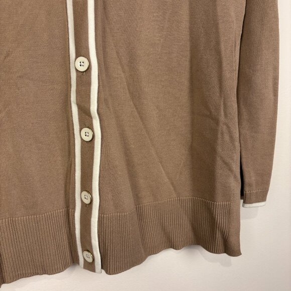 Talbots Tan White Preppy V-Neck Button Cardigan Old Money Cotton Blend - Picture 2 of 7